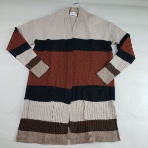 Bohme Striped Duster Cardigan Sweater Womens Medium/Large Brown Open Front NEW